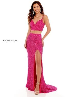 Rachel Allan Hot Pink Beaded Two-Piece Gown 70137